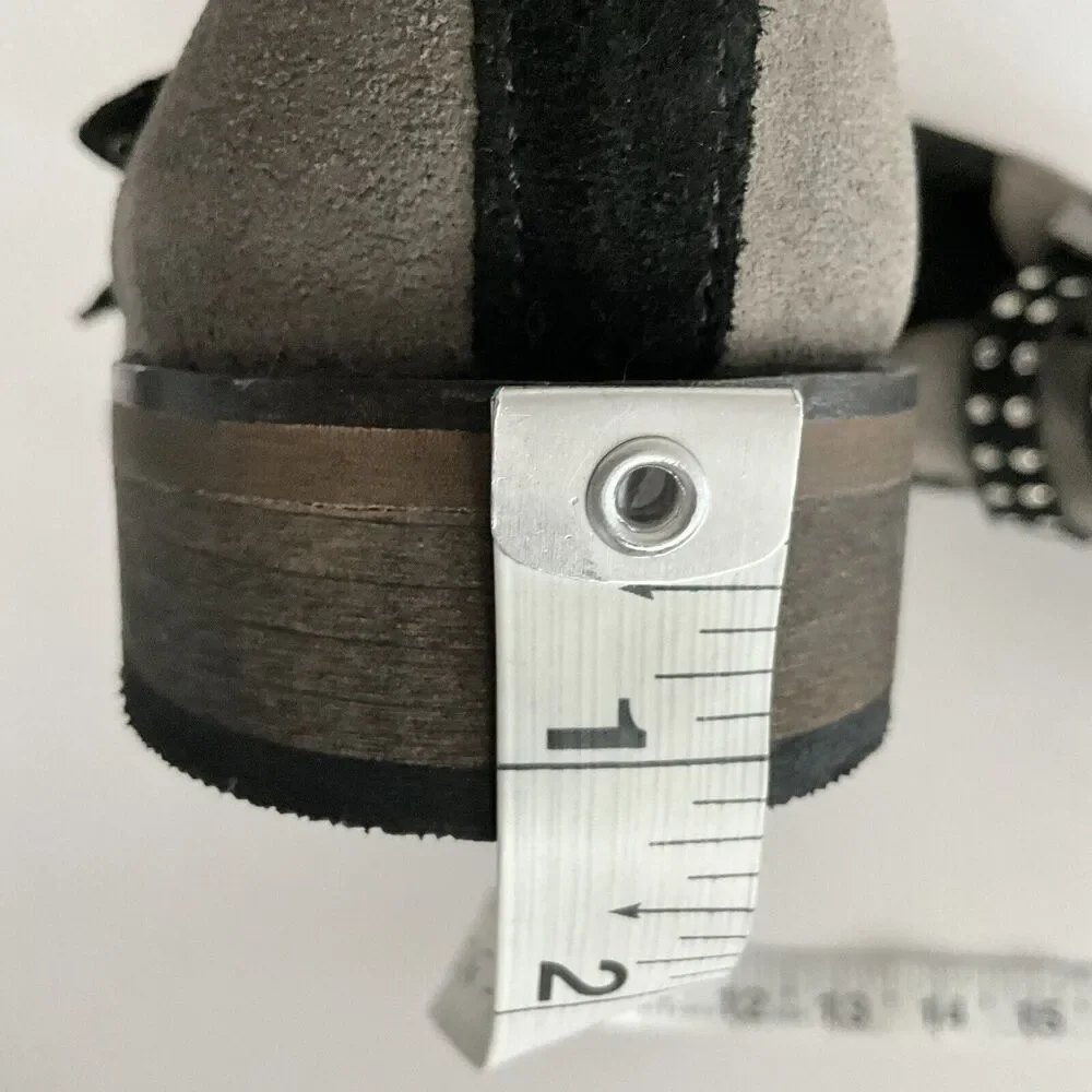 Girotti Suede Quad Buckle Studded Bootie Gray Black 41